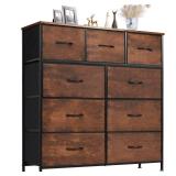 Sweetcrispy Dresser for Bedroom with 9 Storage Drawers, Large Fabric Storage Tower Organizer, Chest of Drawers with Metal Frame Wooden Top for Closet, Living Room, Entryway, Brown