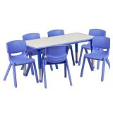 Flash Furniture Emmy Adjustable Classroom Activity Table with 6 Stackable Chairs, Plastic Activity Table for Kids, 23.625" W x 47.25" L, Blue/Gray