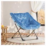 GAOMON Comfy Saucer Chairs for Adults, Foldable Living Room Chairs, Faux Fur Lazy Chair with Metal Frame, 300 LB Capacity, No Assembly Required for Bedroom, Dorms, Apartments, Blue