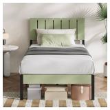 Novilla Twin Bed Frame with Modern Wooden Slatted Headboard, Easy Assembly, Heavy Duty Metal Platform, Noise-Free, Under-Bed Storage, No Box Spring Needed