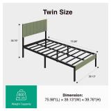 Novilla Twin Bed Frame with Modern Wooden Slatted Headboard, Easy Assembly, Heavy Duty Metal Platform, Noise-Free, Under-Bed Storage, No Box Spring Needed
