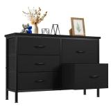 NEWBULIG Dresser for Bedroom with 5 Storage Drawers, Fabric Chest of Drawers with Metal Frame, Living Room Storage Organizers Units for Clothes, TV Stand and Hallway, Black