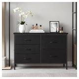 NEWBULIG Dresser for Bedroom with 5 Storage Drawers, Fabric Chest of Drawers with Metal Frame, Living Room Storage Organizers Units for Clothes, TV Stand and Hallway, Black