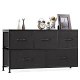 OLIXIS 5 Drawers Dresser for Bedroom, Fabric Storage Tower for Living Room, Entryway, Sturdy Steel Frame, Wooden Top & Easy Pull Fabric Bins