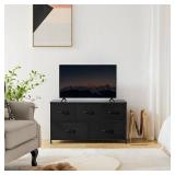 OLIXIS 5 Drawers Dresser for Bedroom, Fabric Storage Tower for Living Room, Entryway, Sturdy Steel Frame, Wooden Top & Easy Pull Fabric Bins