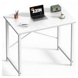 Sweetcrispy Computer Desk, Small Office 32 Inch Writing Work Study Student Teacher Home Bedroom Table with Metal Frame Wood Tabletop - White