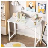 Sweetcrispy Computer Desk, Small Office 32 Inch Writing Work Study Student Teacher Home Bedroom Table with Metal Frame Wood Tabletop - White