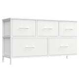SONGMICS Dresser for Bedroom, Chest of Drawers, Steel, MDF, 5 Non-Woven Fabric Drawers, Storage Organizer Unit, Closet, Entryway, Cloud White and Snow White ULGS322W01S