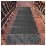 Ottomanson Bullnose Stair Treads Outdoor  Ribbed Heavy-Duty Non-Slip Stair Mats Best Grip on Concrete, Brick & Textured Step Fastening Required for Wooden & RV Steps, Pack of 5