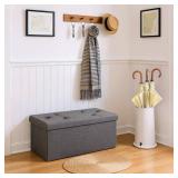 DUMOS 30in Foldable Storage Ottoman Bench, Storage Chest, End of Bed Foot Rest Stool with Padded Seat, Bedroom Bench for Living Room, Bedroom, Support 660lbs, Grey