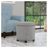 Homepop Home Decor | Upholstered Round Storage Ottoman with Nailheads| Ottoman with Storage for Living Room & Bedroom, Grey Woven