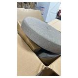 Homepop Home Decor | Upholstered Round Storage Ottoman with Nailheads| Ottoman with Storage for Living Room & Bedroom, Grey Woven