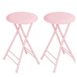 Lavish Home Set of 2 Counter Height Bar Stools 24-Inch Backless Folding Chairs with 225lb Capacity for Kitchen, Rec Room, or Game Room (Pink)