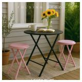 Lavish Home Set of 2 Counter Height Bar Stools 24-Inch Backless Folding Chairs with 225lb Capacity for Kitchen, Rec Room, or Game Room (Pink)