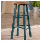 Winsome Wood Ivy Bar Stool, Rustic Teal and Walnut, 29"