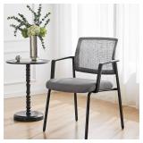 Sweetcrispy Mesh Back Stacking Arm Chairs 1 Pack, Upholstered Fabric Stack Chairs, Sturdy Metal, Easy to Use and Store, Outdoor and Indoor, for Home, Office, Party, Comfy, Grey