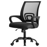 DUMOS Office Desk Chair - Ergonomic Mid Back with Lumbar Support & Rocking Mode, Height Adjustable with Fixed Armrest, Storage Back for Computer, Gaming, Conference, Meeting, 360 Swivel, Black