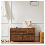 OLIXIS 5 Drawer Dresser Nightstand Classic Rust Brown, Wooden Top Metal Frame Fabric Storage Organizer for Bedroom Living Room Entryway, Wide TV Stand Closet Chest Furniture
