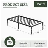 Twin Size Bed Frame, 14 Inch Metal Platform Bed Frames with Heavy Duty Steel Slat Support, No Box Spring Needed, Easy Assembly, Under Bed Storage
