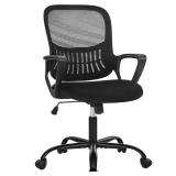 DUMOS Home Office Chair, Mid Back Computer Ergonomic Mesh Desk with Large Seat, Executive Height Adjustable Swivel Task with Lumbar Support and Armrest, for Adults, Black