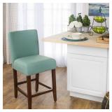 HomePop Upholstered Counter Height Barstool, 24-inch, Textured Aqua