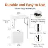 Amazon Basics Portable 4 Foot Rectangular Folding Dining Table, 4 Adjustable Height Settings, Carrying Handle, Indoor & Outdoor, Sturdy for Events, White, 47.8 x 23.9 x 33.9 in