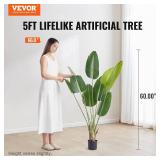 VEVOR Artificial Bird of Paradise Tree, 5 FT Tall Faux Plant, PE Material & Anti-Tip Tilt Protection Low-Maintenance Plant, Lifelike Green Fake Tree for Home Office Warehouse Decor Indoor Outdoor