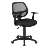 Flash Furniture Mallard Mid-Back Swivel Mesh Office Chair with Padded Seat and T-Arms, Height-Adjustable Ergonomic Padded Office Desk Chair, Black