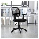 Flash Furniture Mallard Mid-Back Swivel Mesh Office Chair with Padded Seat and T-Arms, Height-Adjustable Ergonomic Padded Office Desk Chair, Black