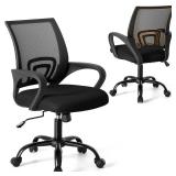 NEWBULIG Office Chair Ergonomic, Mid-Back Swivel Computer Desk Chair with Breathable Backrest & Lumbar Support, Adjustable Height Sponge Seat Rolling Wheels for Home Task, Balck 1 Pack