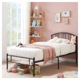 VECELO Twin Size Bed Frame with Headboard and Footboard, Metal Platform Mattress Foundation, Sturdy Steel Slat/No Box Spring Needed/Under Bed Storage/Easy Assembly