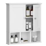 Shintenchi Bathroom Wall Cabinet with Door, Storage Organizer Over The Toilet Medicine, Space Saving with Adjustable & Open Shelf, Solid White