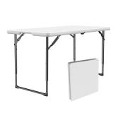 FurniEdge 4ft Folding Table with Adjustable Height, Heavy Duty Fold-in-Half Plastic Table with Steel Legs, Portable for Indoor, Outdoor, Picnic, Camping, Dining, Party, White