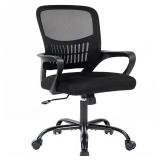DUMOS Home Office Computer Chair - Ergonomic Mid Back Desk with Lumbar Support and Rocking Mode, Height Adjustable with Fixed Armrest, for Conference Meeting Room, 360° Swivel, Adults, Black