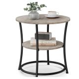 VASAGLE 21.7-Inch Round Side Table, 2-Tier End Table, Nightstand with Steel Frame, Spacious Top, for Small Spaces, Living Room, Bedroom, Heather Greige and Ink Black ULET56BG