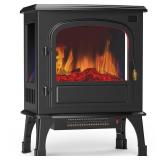 Sweetcrispy Freestanding Electric Fireplace Heater, 26" Indoor Fireplace with 3D Flame Effect, Overheating Safe Design, Energy Saving Space Heater with 12H Timer&Remote for Living Room, Bedroom, Black