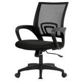 BestOffice | Ergonomic Office Chair | Mid-Back Swivel Desk Chair | Breathable Backrest & Lumbar Support | Adjustable Height | Sponge Seat | Rolling Wheels | Dark Black | for Adults & Women