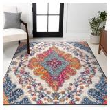 JONATHAN Y Boho Vintage Blue/Multi Indoor Area Rug, 3x5, Bohemian Flair Medallion, Floral Easy-Cleaning High Traffic for Living Room, Bedroom, Kitchen, Pet-Friendly, Non-Shedding (BMF106A-3)