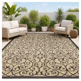 JONATHAN Y Vintage Filigree Indoor Outdoor Area Rug 4X6 Black/Khaki, Madrid Textured Weave for Backyard, Patio, Porch, Easy-Cleaning, High Traffic, Pet-Friendly, Non-Shedding (SMB107A-4)