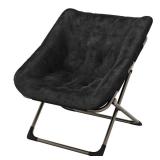 GAOMON Comfy Saucer Chairs for Adults, Foldable Living Room Chairs, Soft Faux Fur Lazy Chair with Metal Frame, 300 LB Capacity, No Assembly Required for Bedroom, Dorms, Apartments, Black