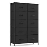 SONGMICS Dresser for Bedroom, Chest of Drawers, Steel, MDF, 10 Non-Woven Fabric Drawers, Storage Organizer Unit, Closet, Entryway, Rustic Brown and Ink Black ULGS125B01S