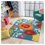 Well Woven Modern Rug Daisy Flowers Blue 3