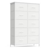 SONGMICS Dresser for Bedroom, Chest of Drawers, Steel, MDF, 10 Non-Woven Fabric Drawers, Storage Organizer Unit, Closet, Entryway, Cloud White and Snow White ULGS125W01S