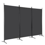 FDW 3-Panel Room Divider Privacy Screen, 6FT Portable Folding Partition with Metal Frame (102" W x 70" H) for Office/Home Use, Grey