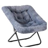 DUMOS Comfy Chair for Adults, Soft Faux Fur Folding Lounge for Bedroom Living Room Dorm Rooms Flexible Reading Chair for Teens, Large Size Foldable (Square-Gray)