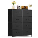 8-Drawer Dresser for Bedroom, Anti-Tip Tall Storage Organizer Chest of Drawers with Wooden Top and Metal Frame Fabric Bins for Closet, Living Room, Hallway, Entryway, Black -