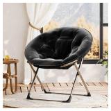 IDEALHOUSE Comfy Folding Padded Saucer Chair, Folding Circle Chair with Metal Frame, Soft Moon Chair for Bedroom, Dorm Rooms, Apartments, Lounging, Garden and Courtyard, Black