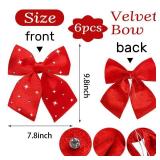 Red Velvet Christmas Bow, 6PCS Small Christmas Ribbon Wreaths Bows