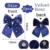Blue Velvet Christmas Bow, 6PCS Small Christmas Ribbon