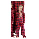 Christmas Pajamas: Button Down Red Buffalo Plaid  Kids 6-7 Years SINGLE